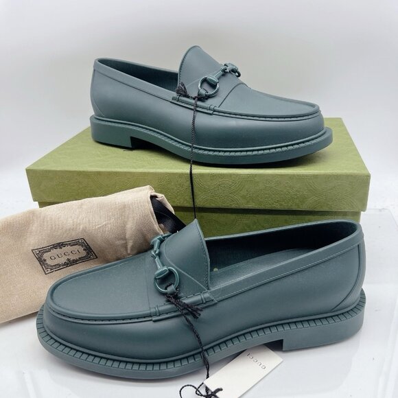 GUCCI Enameled Horsebit Loafer Dark Green Rubber Mens Size UK 11 US 11.5 - Picture 3 of 15